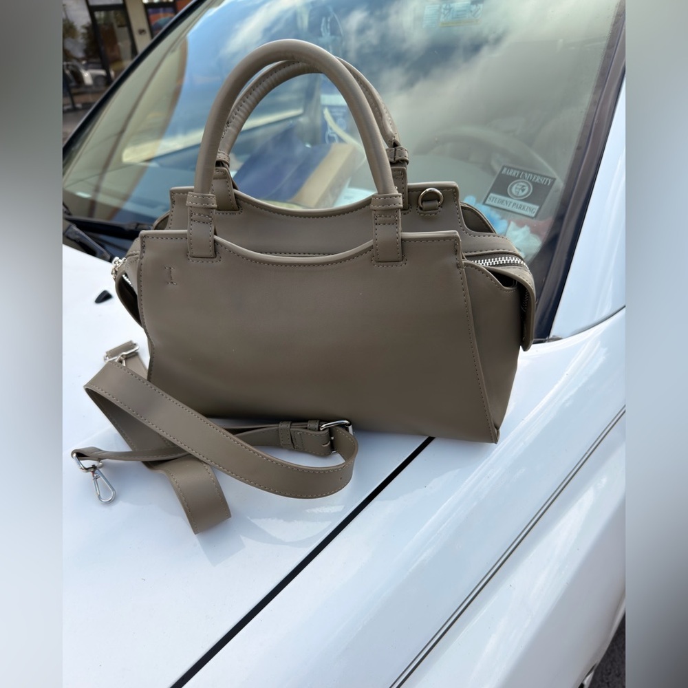 Steve Madden Taupe Satchel with Chain Charm - Picture 3 of 6